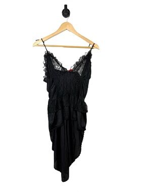 Vintage Stroke of Midnight Black Lace High Low Babydoll Lingerie Top Size L